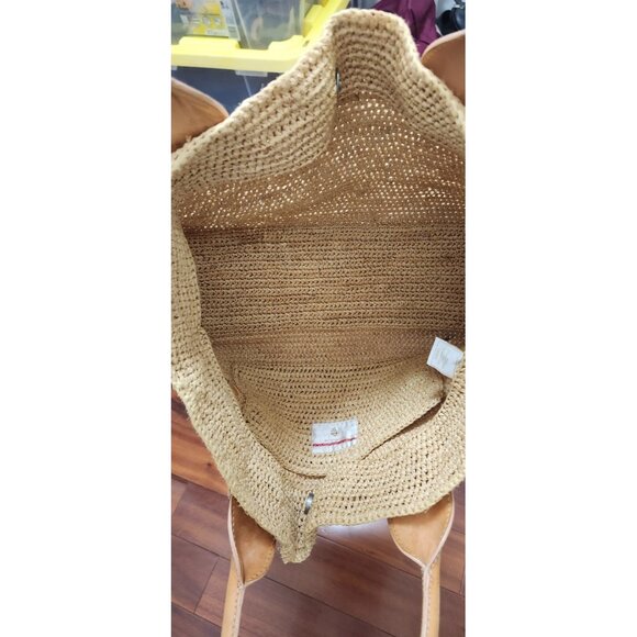 Helen Kaminski Raffia Weave Beige Tote Bag Leather Straps - Picture 8 of 16